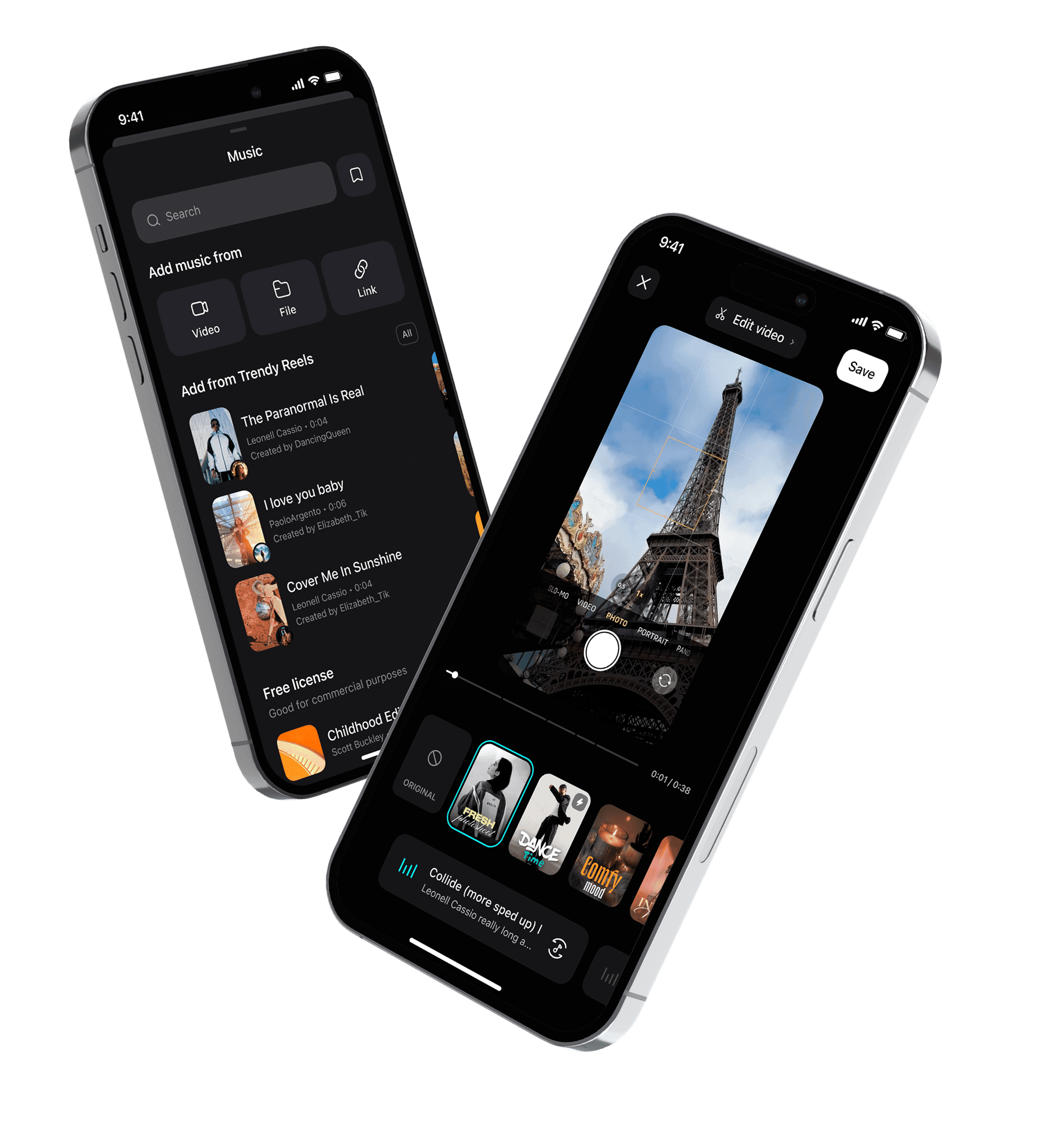 Music and video editing app mockups