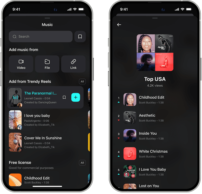 Music selection screens