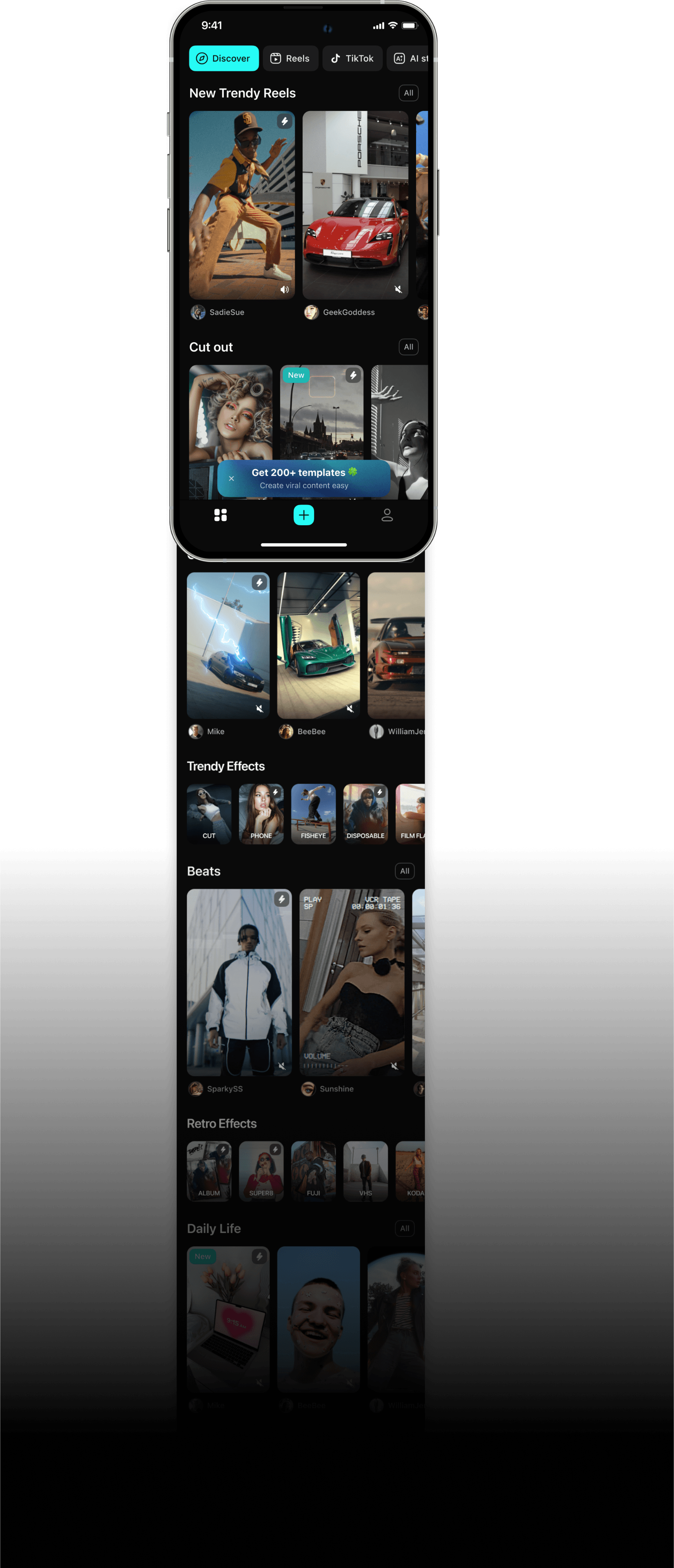 Templates catalog scrolling screen